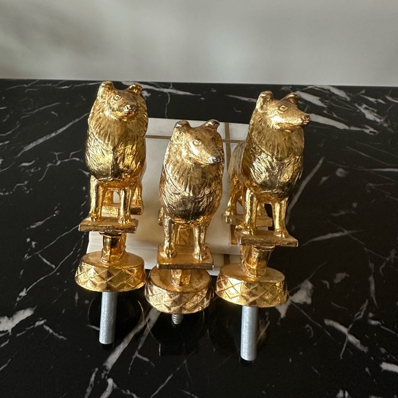 Set of 3 Heavy Gold Dog Trophy Topper/ Screw-On Decor Vintage - Picture 10 of 13